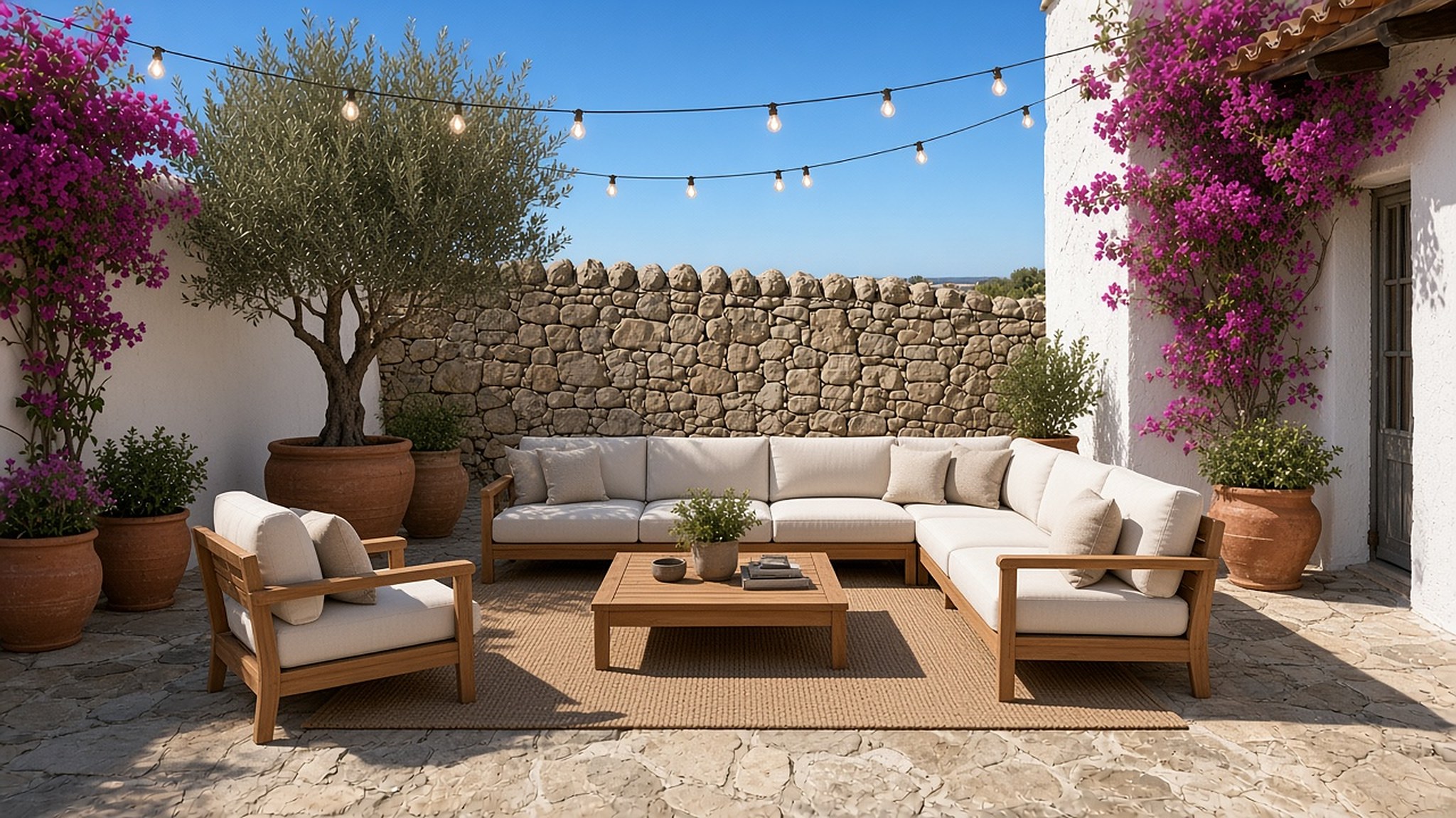 Patio méditerranéen meublé avec virtual staging (après)